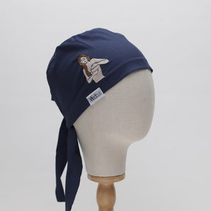 READY TO SHIP - NAVY with embroidered BREAST SURGERY -  Bandana M/L Print Scrub Cap from Medicus Scrub Caps