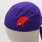 Purple scrub cap with red vinyl transfer design showing back view with tie detail
