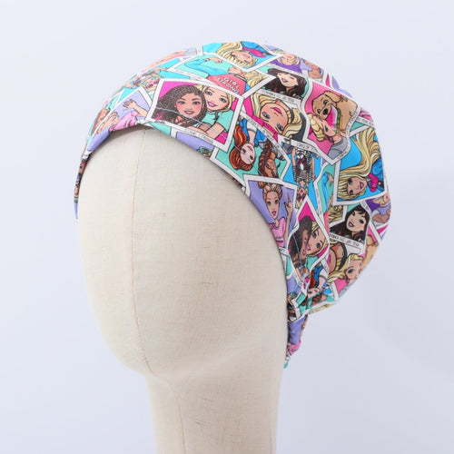 Barbie Strong Girl scrub cap pattern detail on mannequin