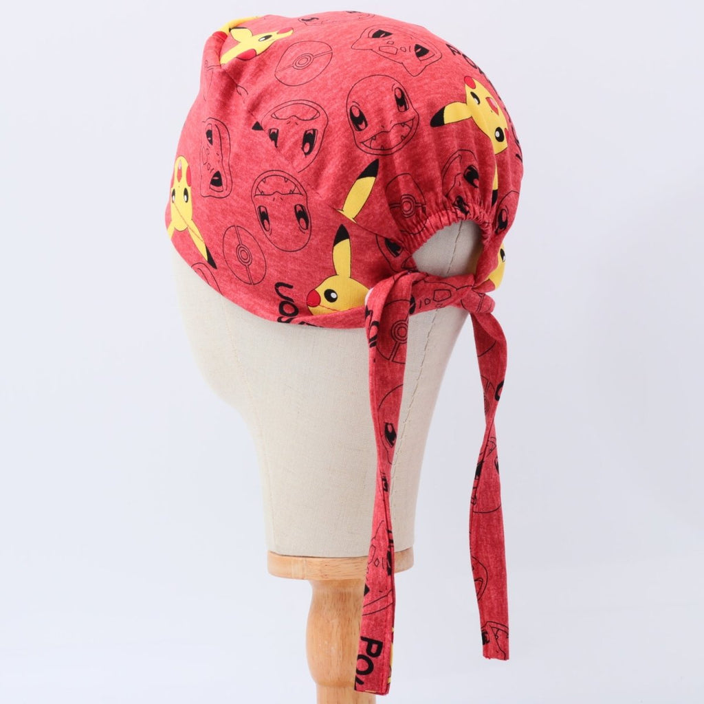 Pokemon Pikachu on Red Charmanda Bulbasur Squirtle Scrub Cap