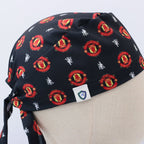 Football Club Manchester United Black scrub cap fabric pattern close-up