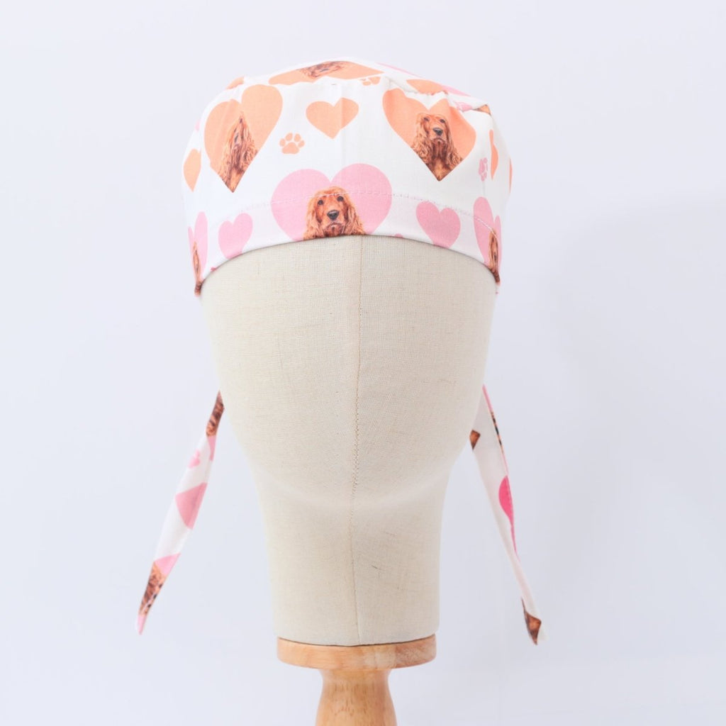 Cocker Spaniel Dogs Hearts White Scrub Cap