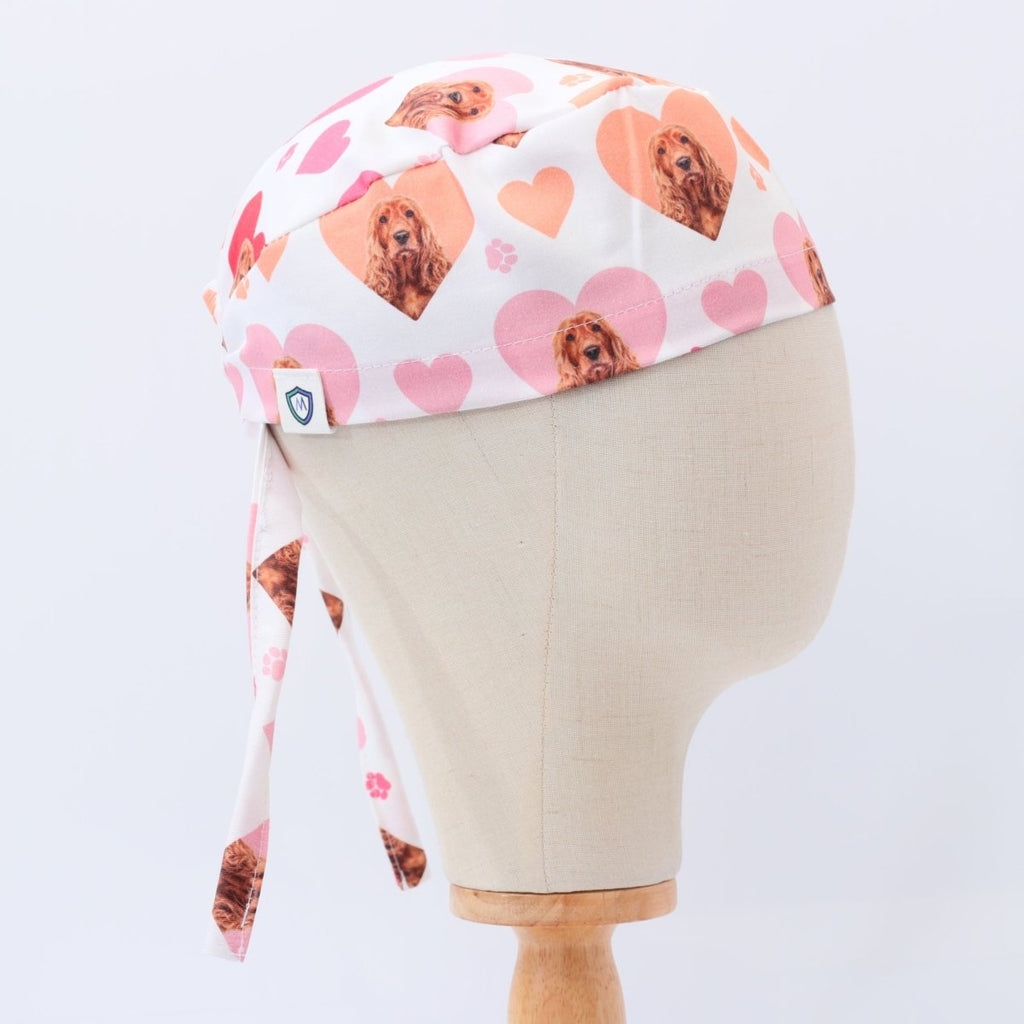 Cocker Spaniel Dogs Hearts White Scrub Cap