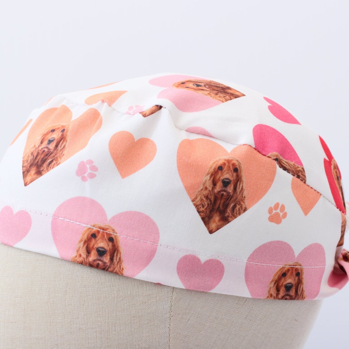 Cocker Spaniel Dogs Hearts White Scrub Cap