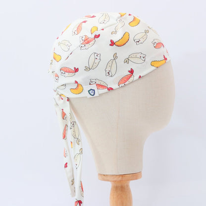 Gorro quirúrgico con diseño de sushi y gato