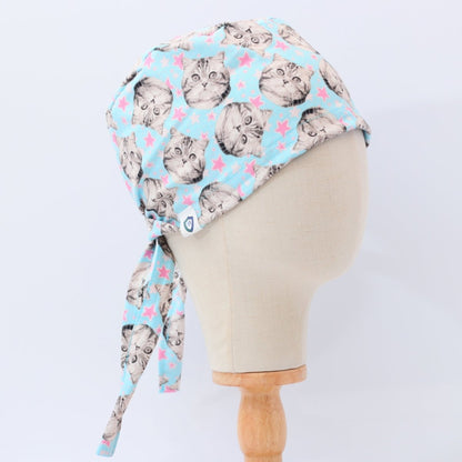 Cats and Pink Stars Scrub Cap