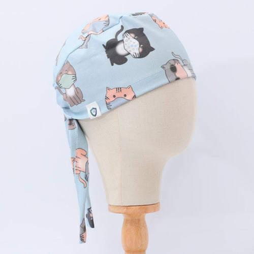Cats in Face Masks scrub cap pattern detail on mannequin