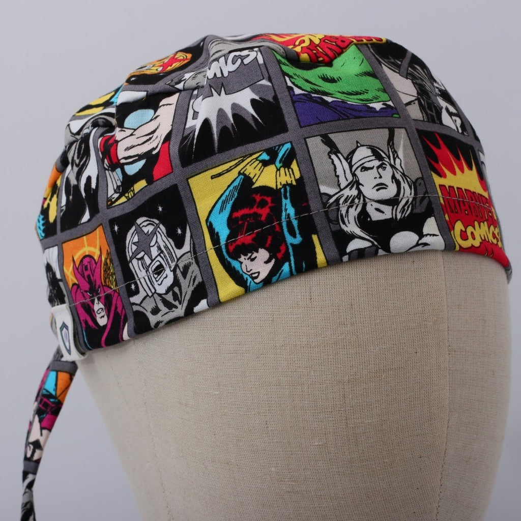 Marvel Comic Strip Hulk Thor Grey Grid Scrub Cap