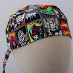 Marvel Comic Strip Hulk Thor Grey Grid scrub cap shown from side angle