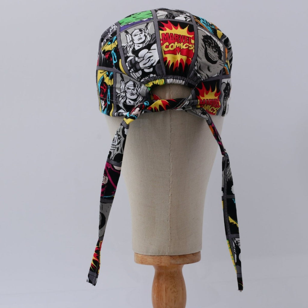 Marvel Comic Strip Hulk Thor Grey Grid Scrub Cap