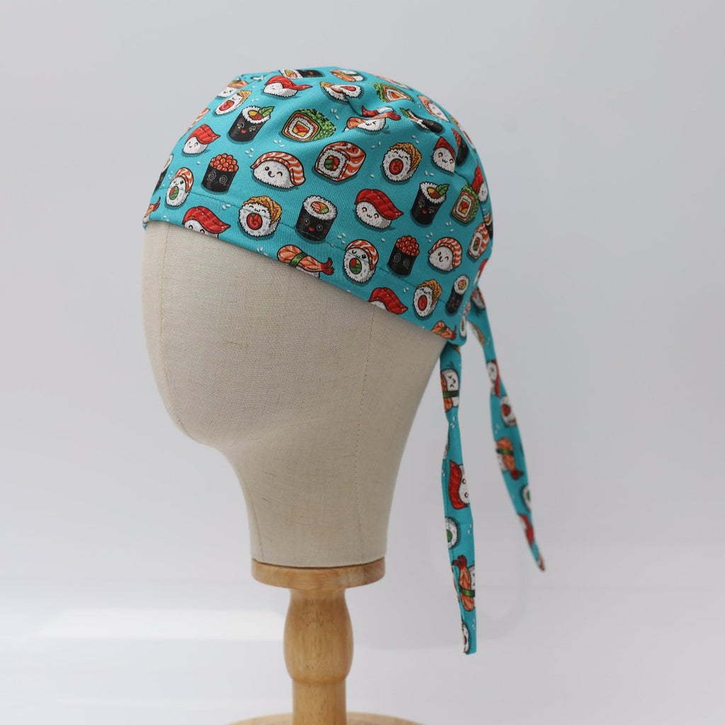 Gorro quirúrgico con diseño de comida kawaii y sushi