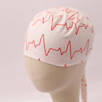 EKG Heart Monitor #1 White scrub cap fabric pattern close-up