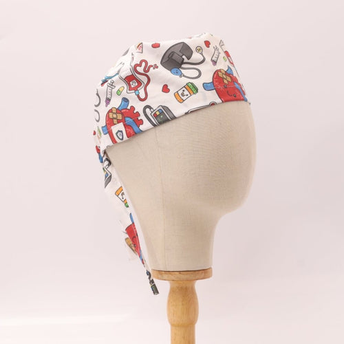Cardiac Heart Surgeon Kit scrub cap pattern detail on mannequin