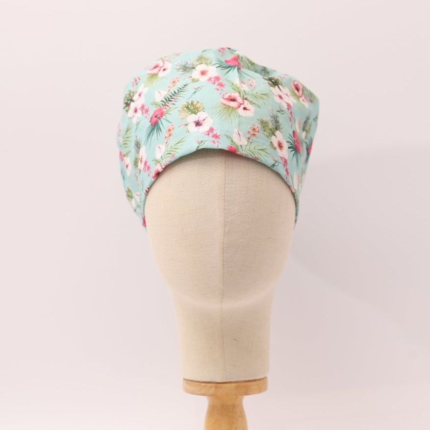 Floral On Teal Scrub Cap