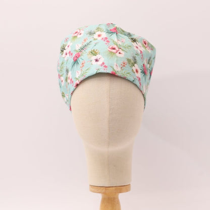 Gorro quirúrgico con estampado floral en color verde azulado