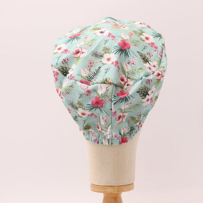 Gorro quirúrgico con estampado floral en color verde azulado