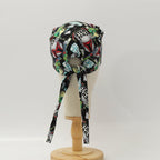 Back view of Star Wars Boba Fett scrub cap showing colorful comic-style pattern and tie strings