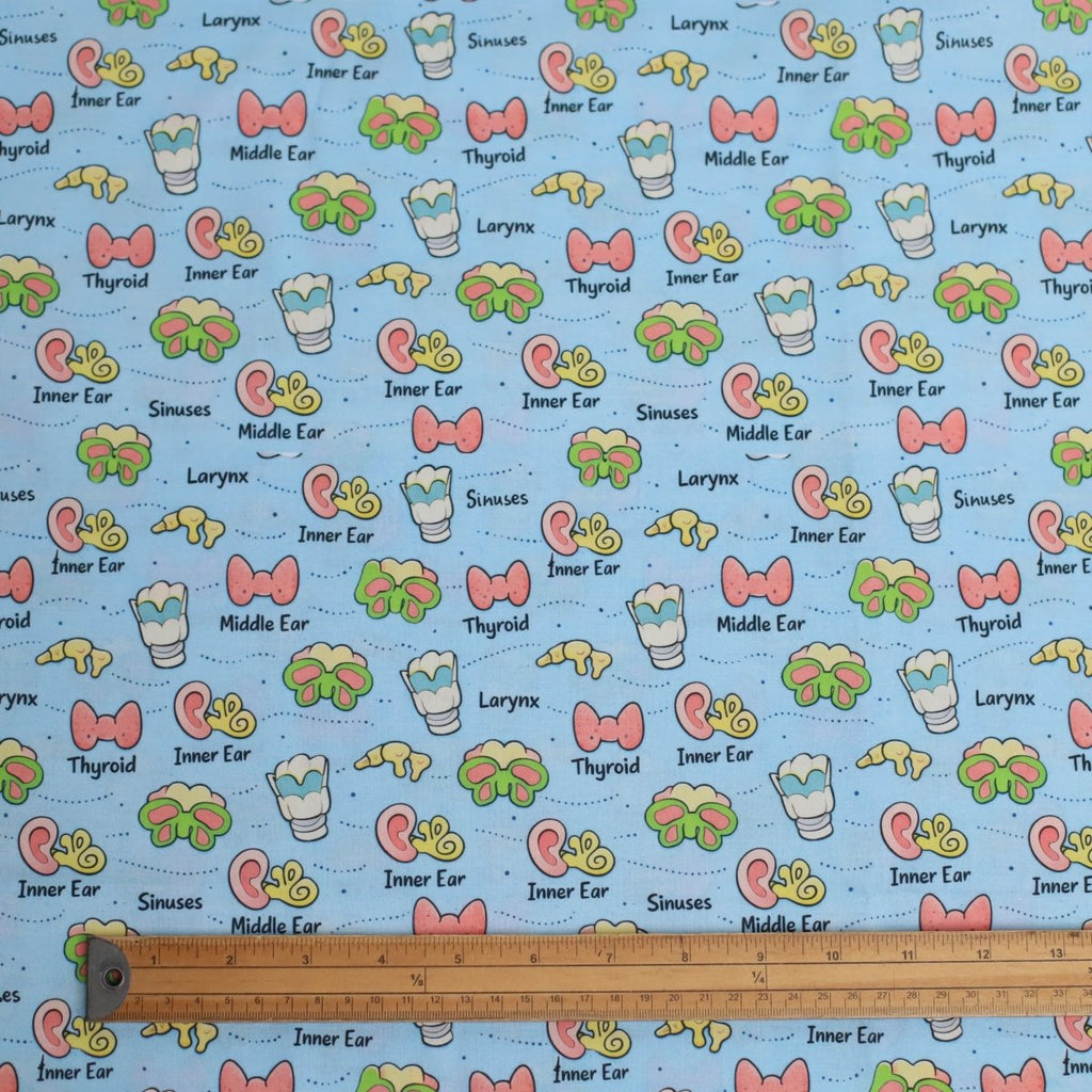 Cute ENT Anatomy scrub cap pattern shown flat