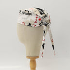 White Star Wars scrub cap with black and red text pattern shown on mannequin head side view