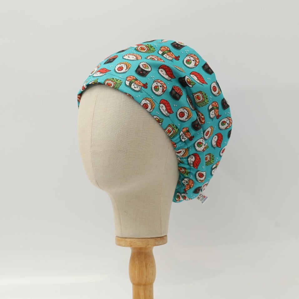 Gorro quirúrgico con diseño de comida kawaii y sushi