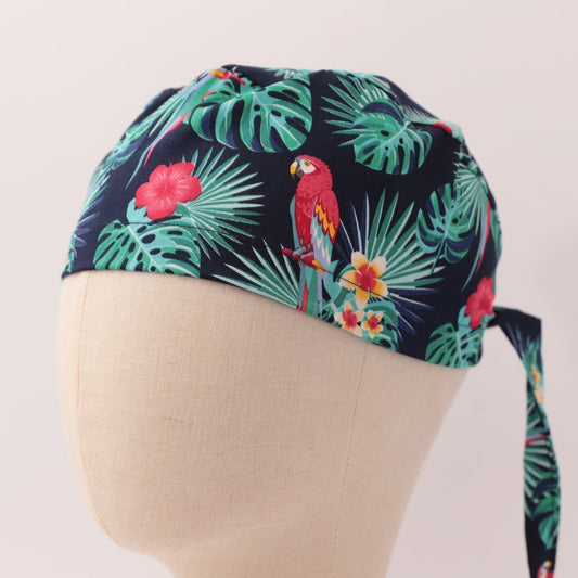 Hawaiian Shirt With Birds Palms Scrub Cap