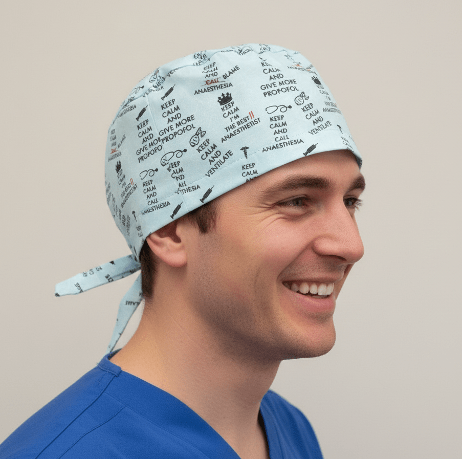 Gorro quirúrgico para mantener la calma y culpar a la anestesia