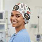 Large Print Nurse scrub cap shown on model