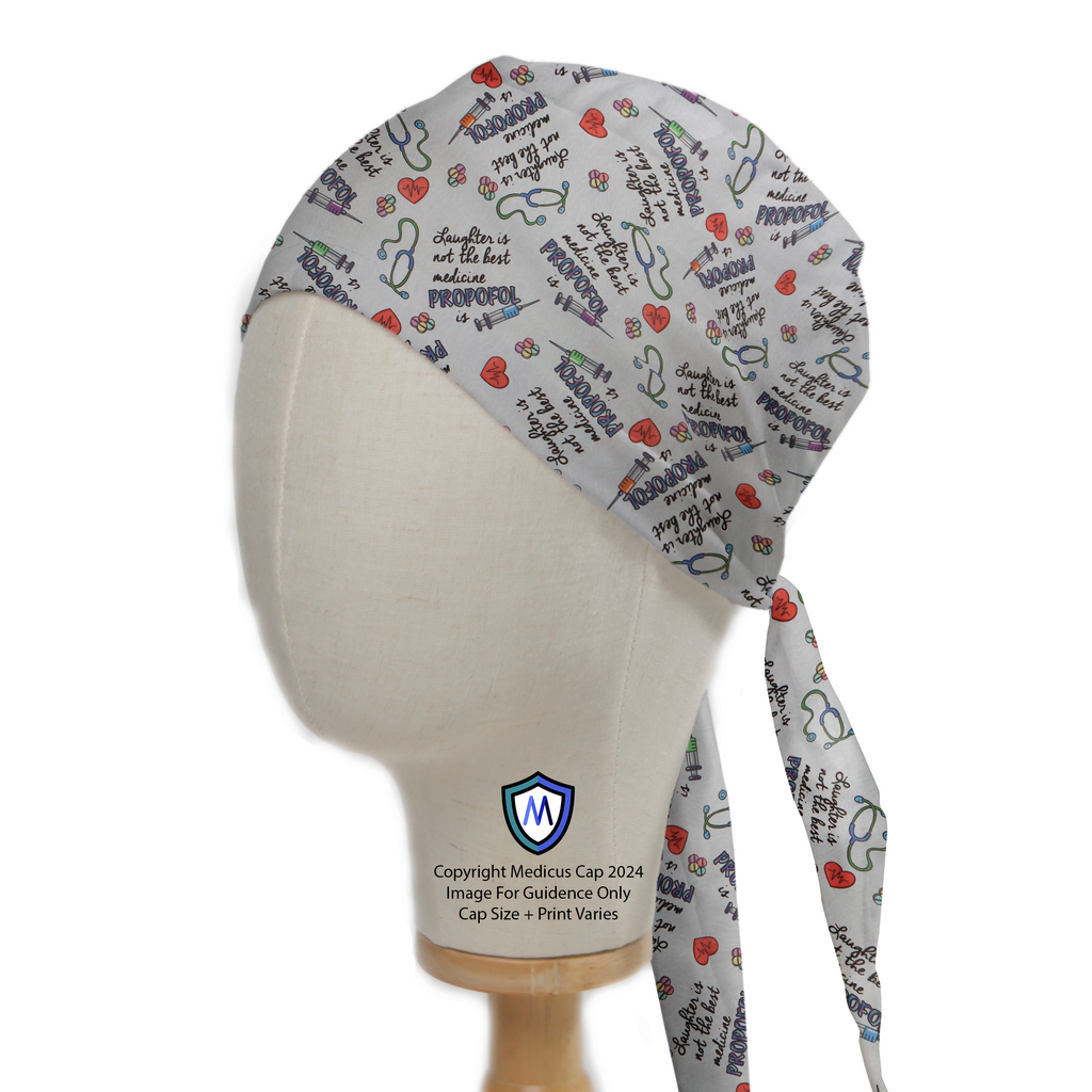 Laughter Is Not The Best Medicine Anaesthesia Is Humour scrub cap in Bandana tie-back style