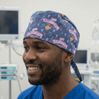 Lets Rock Anaesthesia scrub cap shown on model