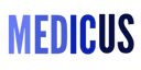 The image features the word MEDICUS in bold, uppercase letters. The text has a gradient that transitions from a lighter blue at the beginning to a darker blue at the end. The background is transparent.