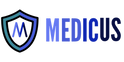 Logo featuring a shield with a stylized M inside, next to the word MEDICUS in bold, blue gradient letters.