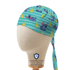 Lilo + Stitch Pineapple on Stripes scrub cap shown from side angle