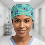 Lilo + Stitch Pineapple on Stripes scrub cap in Captain fitted style