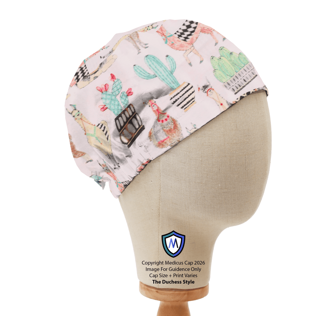 Gorro quirúrgico azul de fiesta de llamas/alpacas