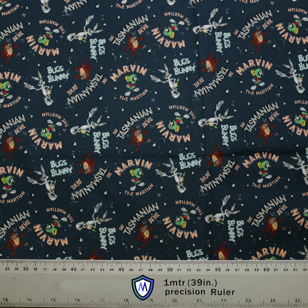 The Looney Tunes Scrub Cap by Medicus Scrub Caps features Bugs Bunny, Tasmanian Devil, and Marvin the Martian on a dark space-themed background, ensuring comfort and style.