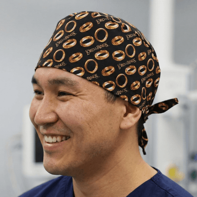 Lord Of The Rings - Golden Rings scrub cap shown on model