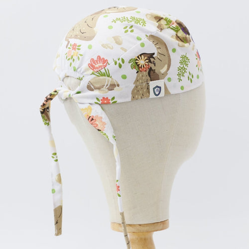 Boho Boheme Mammoth Elephants scrub cap pattern detail on mannequin