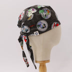 DC Comic Villains Circles scrub cap fabric pattern close-up