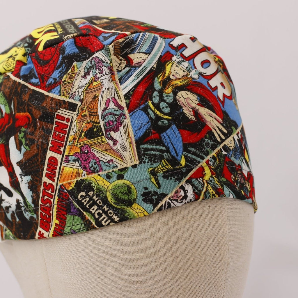 Gorra quirúrgica vintage de Hulk, Iron Man y Spiderman con portadas de cómics de Marvel