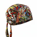 Marvel Comic Book Covers Vintage Hulk Iron Man Spiderman scrub cap shown from side angle