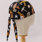 Back view of black scrub cap with colorful Star Wars characters including droids, Chewbacca, and spaceships pattern