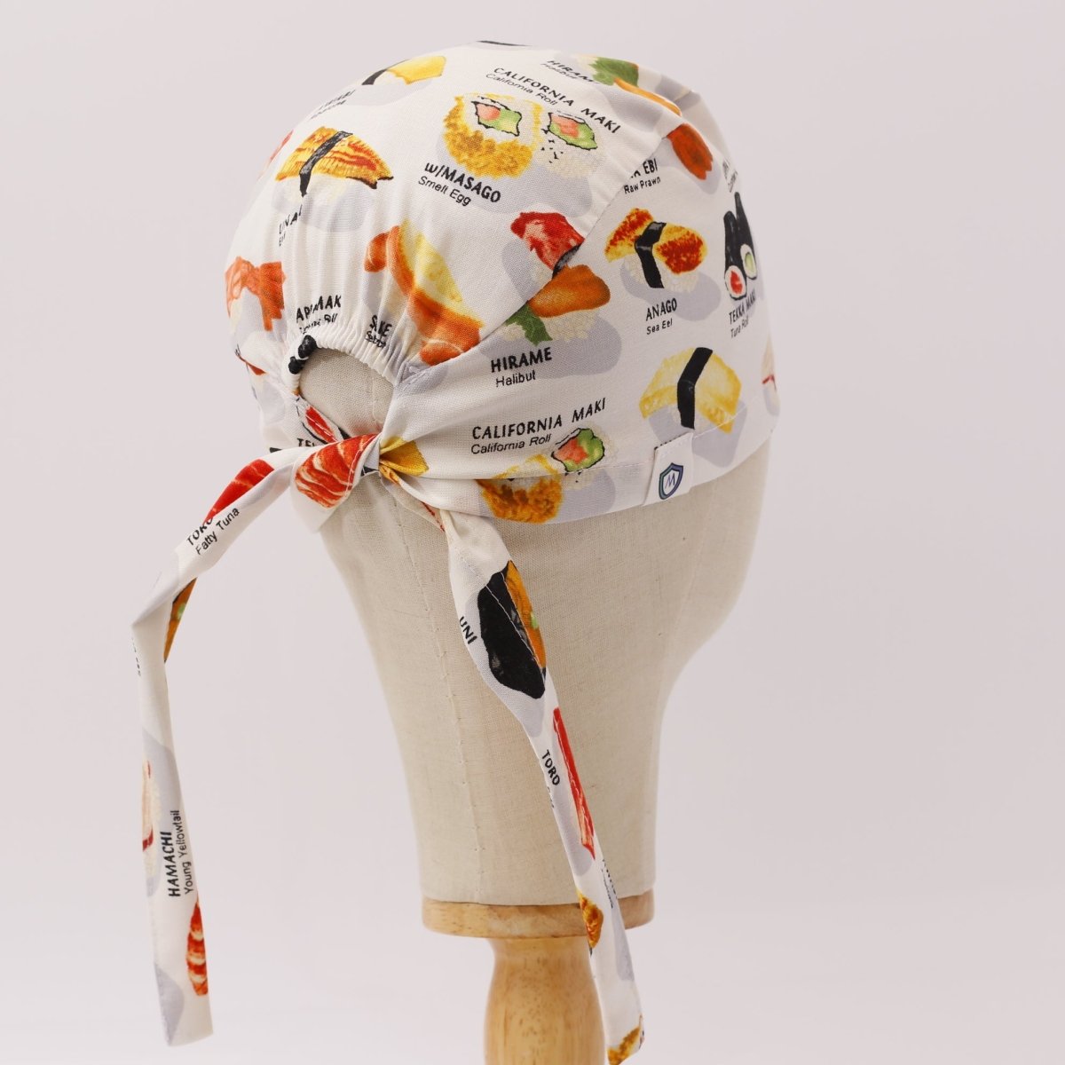 Gorro quirúrgico con menú de comida y sushi