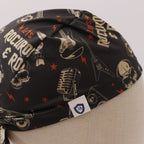 Lets Rock + Roll Anaesthesia scrub cap fabric pattern close-up