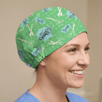 Make It Snappy on Green scrub cap shown on model