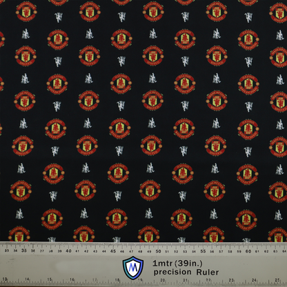 The Football Club Manchester United Black Scrub Cap by Medicus Scrub Caps features a black background with red, gold, and white club emblems, showcasing its unique design.