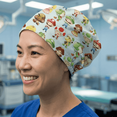 Mario Kart Kawaii Characters scrub cap shown on model