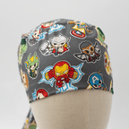 Marvel Avengers Cartoon Fight #2 Superhero scrub cap pattern detail on mannequin
