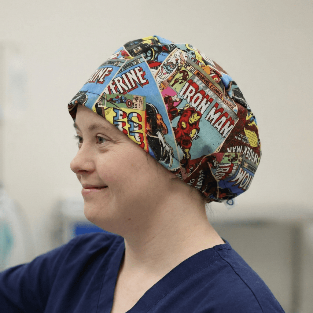 Marvel Comics Spiderman Thor Wolverine Scrub Cap scrub cap flat lay view