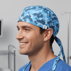 Military Camouflage Light Blue scrub cap shown on model