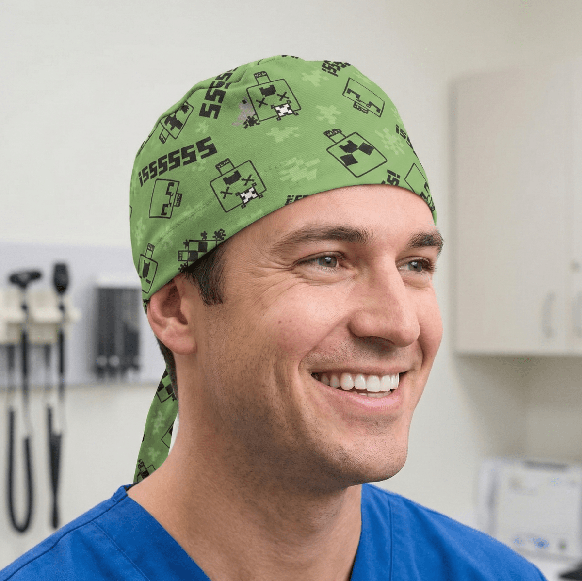 Minecraft Green SSSS Scary Monster Scrub Cap